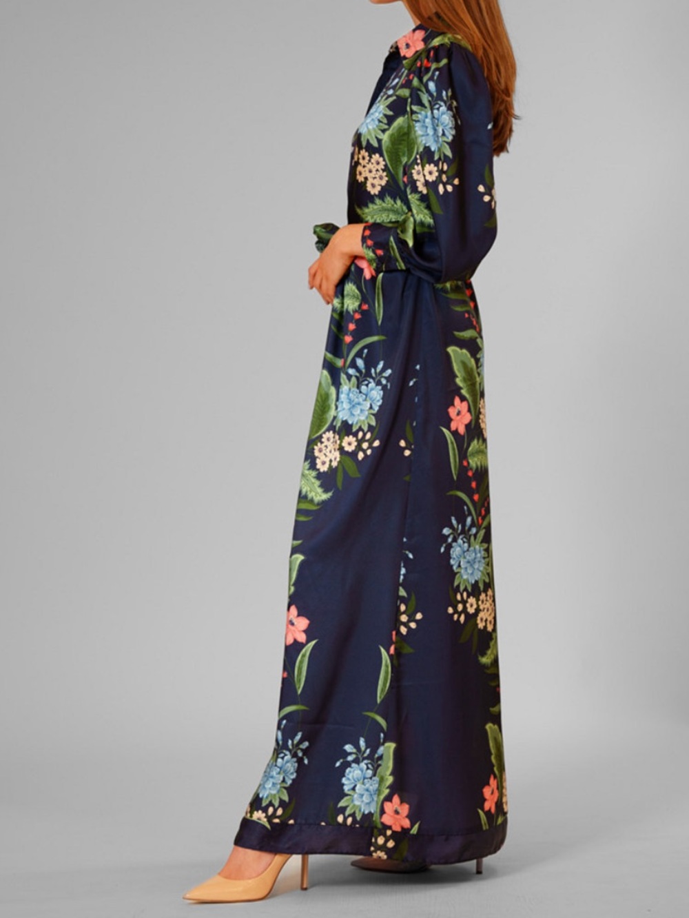 julia jordan Navy Floral Maxi Shirt Dress with Tie - Picture 3 of 7